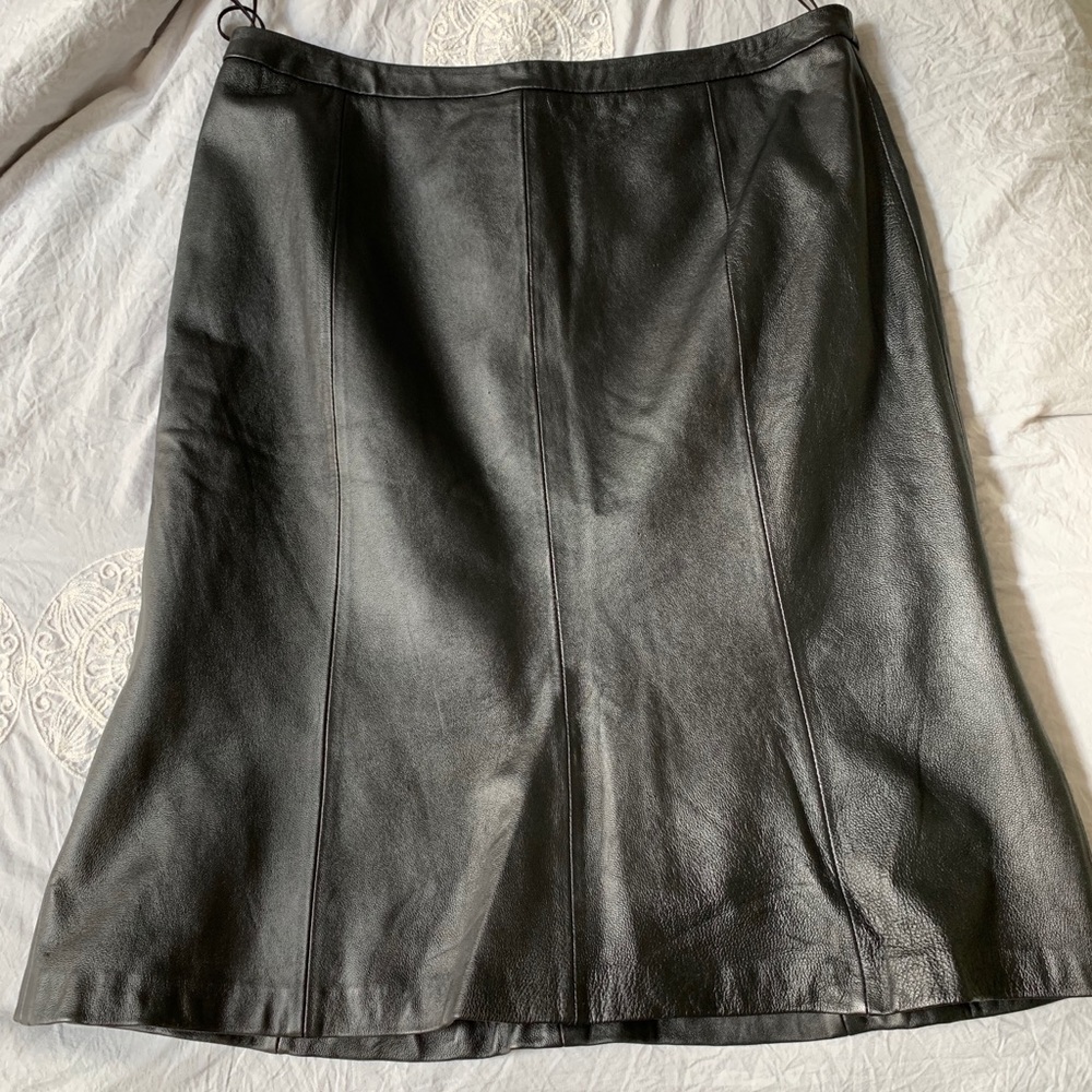 Kasper Genuine Black Leather Midi Skirt - Size 14